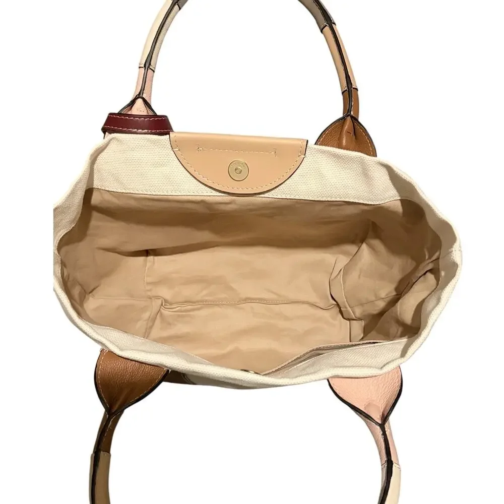 See by Chloé Ivory Canvas Tote Bag Tan Blush Leather Trim Dual Handle w/ COA